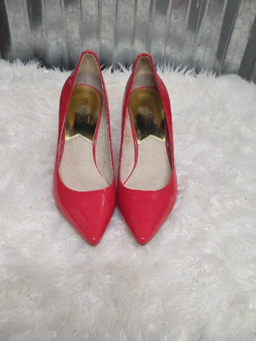 Michael Kors Coral Patent Pointed-Toe Pumps with Gold Insole Detail